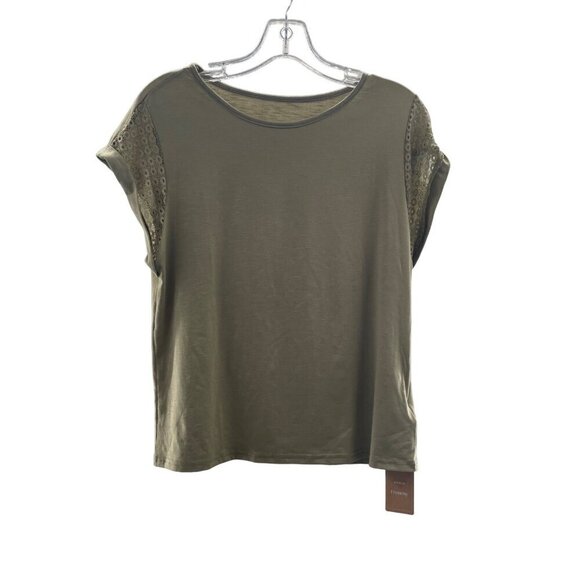 Shein Womens Blouse Short Crochet Sleeve Size Medium Light Green New - Picture 1 of 12